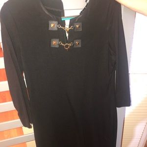 Cute black dress with gold chain accent
